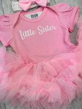 Load image into Gallery viewer, Big Sister / Little Sister Baby Girls White Tutu Romper with Matching Bow Headband
