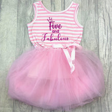 Load image into Gallery viewer, Five And Fabulous Girl&#39;s 5th Birthday White and Pink Tutu Dress
