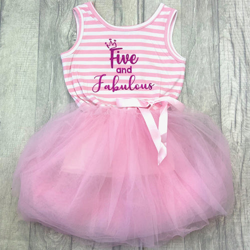 Five And Fabulous Girl's 5th Birthday White and Pink Tutu Dress