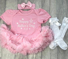 Load image into Gallery viewer, Baby Girl Happy 1st Mother&#39;s Day 2024 Outfit, Pink Tutu Romper with Matching Socks, Tights or Legwarmers
