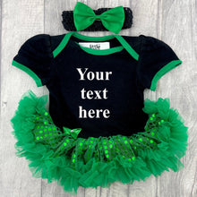 Load image into Gallery viewer, Custom Your Own Black &amp; Green Sequin Tutu Romper with Headband - Little Secrets Clothing
