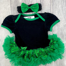 Load image into Gallery viewer, Custom Your Own Black &amp; Green Sequin Tutu Romper with Headband - Little Secrets Clothing
