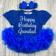 Load image into Gallery viewer, Happy Birthday Baby Girl Tutu Romper With Matching Bow Headband, White Glitter Design
