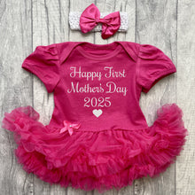 Load image into Gallery viewer, Happy First Mother&#39;s Day 2025 Baby Girl Dark Pink Tutu Romper With Headband
