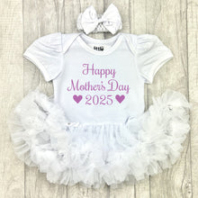 Load image into Gallery viewer, Happy Mother&#39;s Day 2025 Baby Girl Tutu Romper With Headband, Pink Glitter
