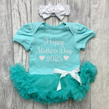 Load image into Gallery viewer, Happy Mother&#39;s Day 2025 Baby Girl Tutu Romper With Headband, White Glitter
