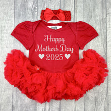 Load image into Gallery viewer, Happy Mother&#39;s Day 2025 Baby Girl Tutu Romper With Headband, White Glitter
