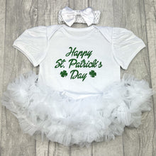 Load image into Gallery viewer, Happy St Patrick&#39;s Day Baby Girl Tutu Romper With Matching Bow Headband
