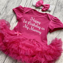 Load image into Gallery viewer, Happy 1st Birthday as my Mummy Baby Girl Tutu Romper and Headband
