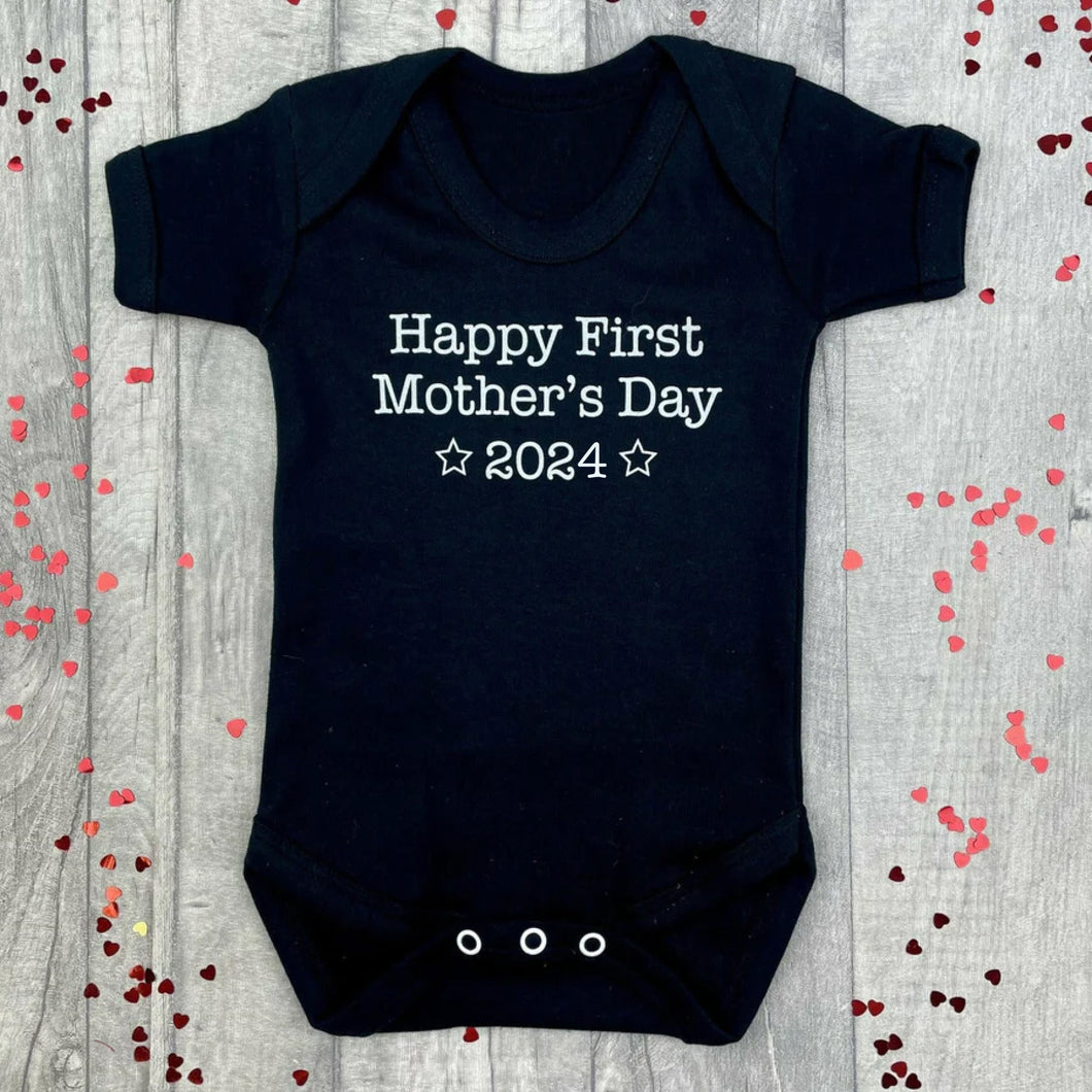 Newborn 1st Mothers Day Romper, Baby Boy Short Sleeve Happy First Mother's Day