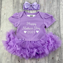 Load image into Gallery viewer, Happy Mother&#39;s Day 2024 Baby Girl Tutu Romper With Headband, White Glitter
