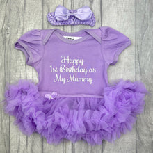 Load image into Gallery viewer, Happy 1st Birthday as my Mummy Baby Girl Tutu Romper and Headband
