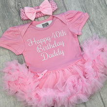 Load image into Gallery viewer, Happy 40th Birthday Daddy Baby Girl Tutu Romper With Matching Bow Headband
