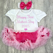 Load image into Gallery viewer, Happy First Mother&#39;s Day 2025 Baby Girl Tutu Romper With Headband, Pink Glitter
