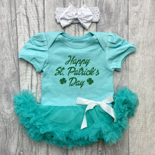 Load image into Gallery viewer, Happy St Patrick&#39;s Day Baby Girl Tutu Romper With Matching Bow Headband
