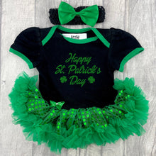 Load image into Gallery viewer, Happy St Patrick&#39;s Day Baby Girl Tutu Romper With Matching Bow Headband
