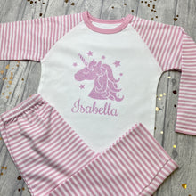 Load image into Gallery viewer, Personalised Unicorn Pink and White Girls Pyjamas
