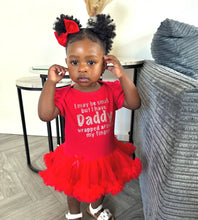 Load image into Gallery viewer, I May Be Small But I Have Daddy Wrapped Around My Finger Baby Girl Tutu Romper With Matching Bow Headband
