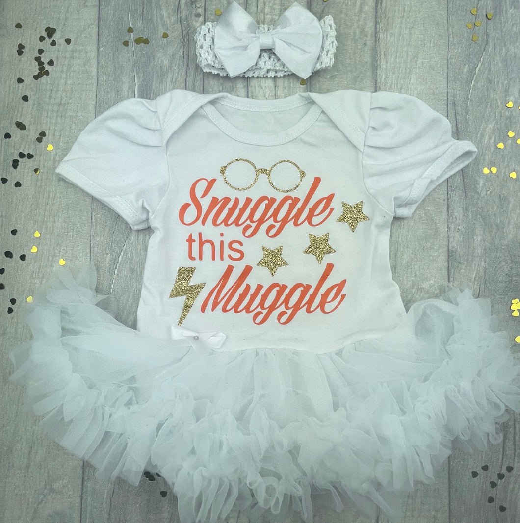 Harry Potter Baby Outfit, Snuggle This Muggle Baby Girl Tutu Romper With Matching Bow Headband