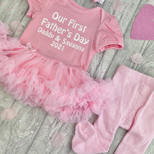 Load image into Gallery viewer, Personalised First Father&#39;s Day Pink Tutu Romper Outfit Set Pink Tights
