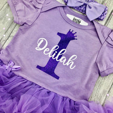 Load image into Gallery viewer, Personalised Baby Girl 1st Birthday Tutu Romper Dress with Matching Headband
