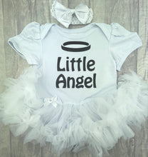 Load image into Gallery viewer, Baby Girl Little Angel Tutu Romper with matching headband
