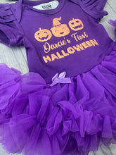 Load image into Gallery viewer, Baby Girl's Personalised Pumpkin First Halloween Tutu Romper &amp; Headband
