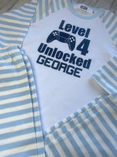 Load image into Gallery viewer, Personalised Game Blue Stripe Birthday Pyjamas - Little Secrets Clothing
