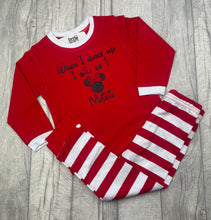 Load image into Gallery viewer, Disney Minnie Mouse When I Wake Up I Will Be Red And White Stripe Personalised Birthday Pyjamas
