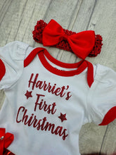 Load image into Gallery viewer, Baby Girls First Christmas Personalised Red Tutu Romper &amp; Bow Headband - Little Secrets Clothing
