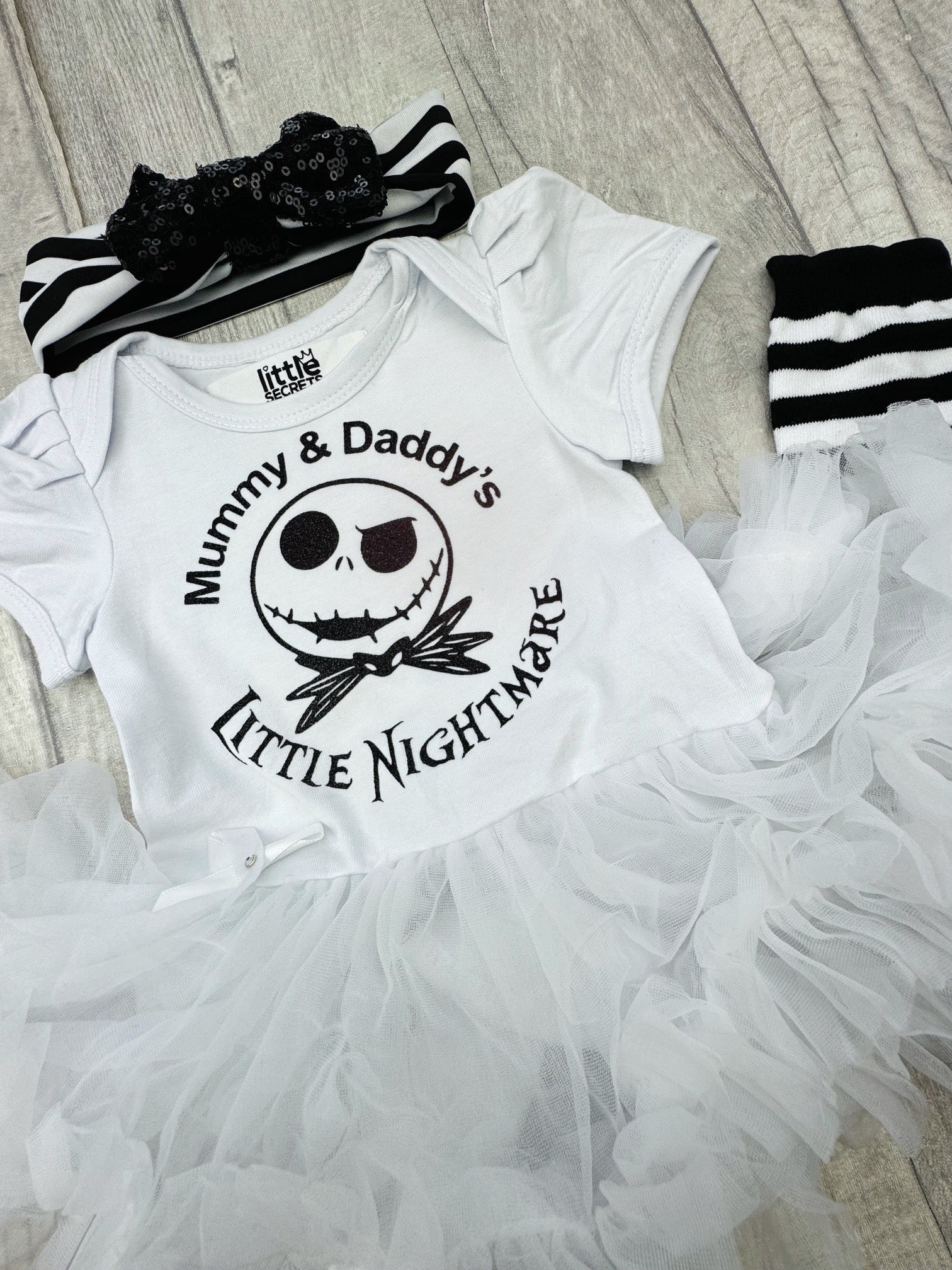 Nightmare Before Christmas Baby Girl Tutu Romper With Headband And Leg  Warmers