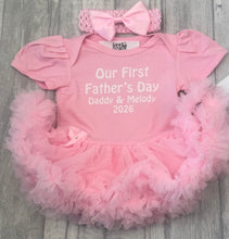 Load image into Gallery viewer, Our 1st Father’s Day Baby Girl Tutu Romper Outfit 2026 – Daddy &amp; Daughter Gift with Headband
