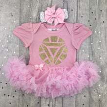 Load image into Gallery viewer, Iron Man Superhero Baby Girl Light Pink Tutu Romper With Matching Bow Headband
