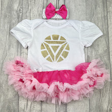 Load image into Gallery viewer, Iron Man Superhero Baby Girl Tutu Romper With Matching Bow Headband
