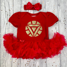 Load image into Gallery viewer, Iron Man Superhero Baby Girl Red Tutu Romper With Matching Bow Headband
