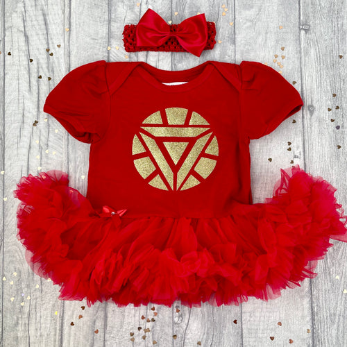 Iron Man Superhero Baby Girl Red Tutu Romper With Matching Bow Headband