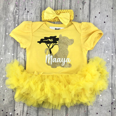 Disney Lion King Nala Personalised Baby Girl Tutu Romper With Matching Bow Headband