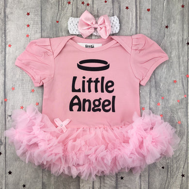 Baby Girl Little Angel Tutu Romper with matching headband - Little Secrets Clothing