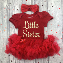 Load image into Gallery viewer, Little Sister Baby Girl Tutu Romper With Matching Bow Headband
