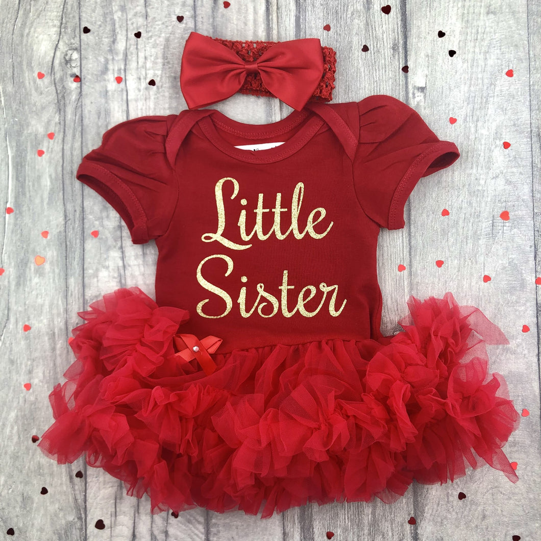 Little Sister Baby Girl Tutu Romper With Matching Bow Headband