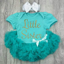 Load image into Gallery viewer, Little Sister Baby Girl Tutu Romper With Matching Bow Headband
