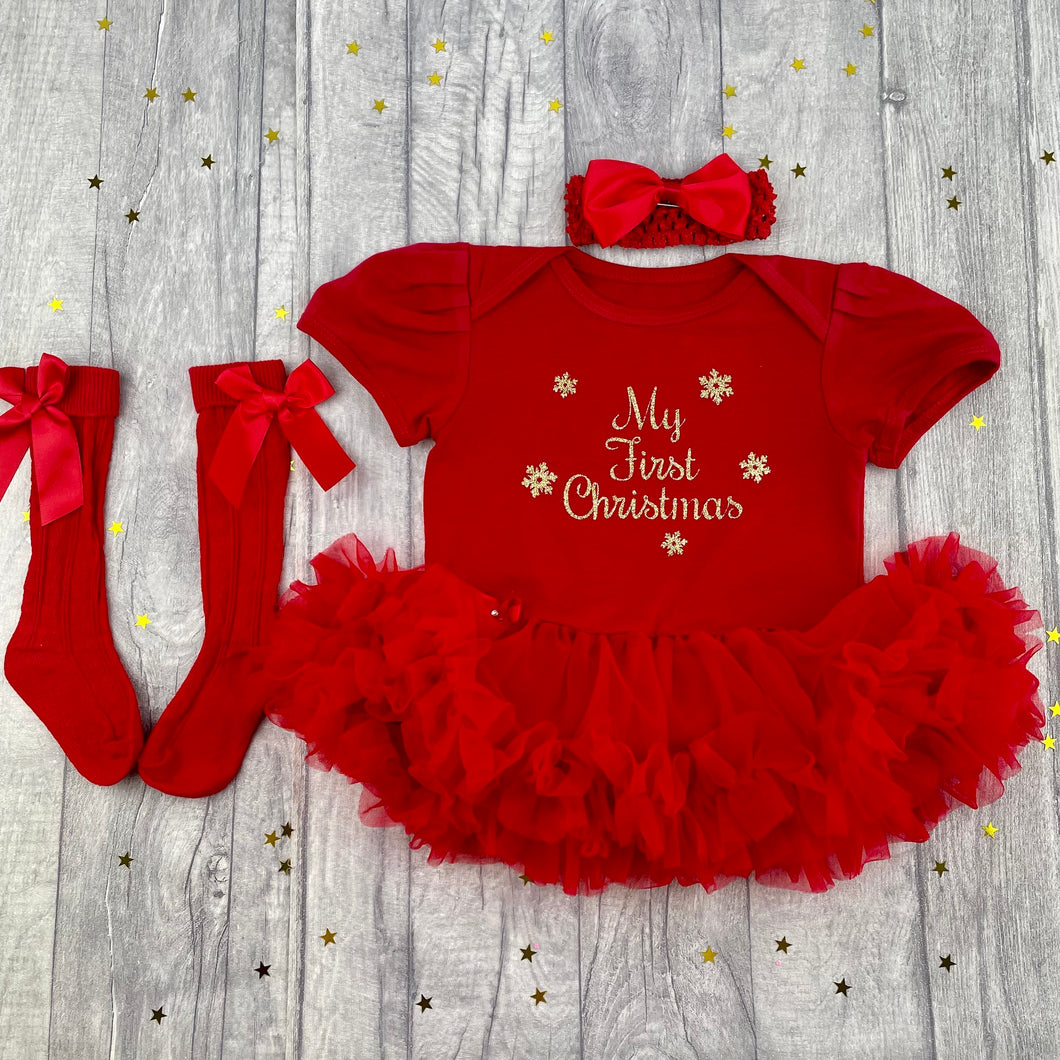 Baby Girls First Christmas, Red Christmas Tutu Romper With Luxury Knee – Little Secrets