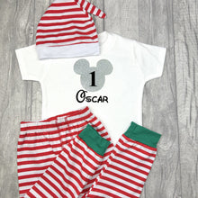 Load image into Gallery viewer, Boys 1st Birthday Mickey Mouse Outfit Set, Personalised Birthday Top, Pants &amp; Hat
