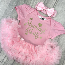 Load image into Gallery viewer, Baby Girl Tutu Romper With Matching Bow Headband, Mummy&#39;s Bestie Mother&#39;s Day outfit
