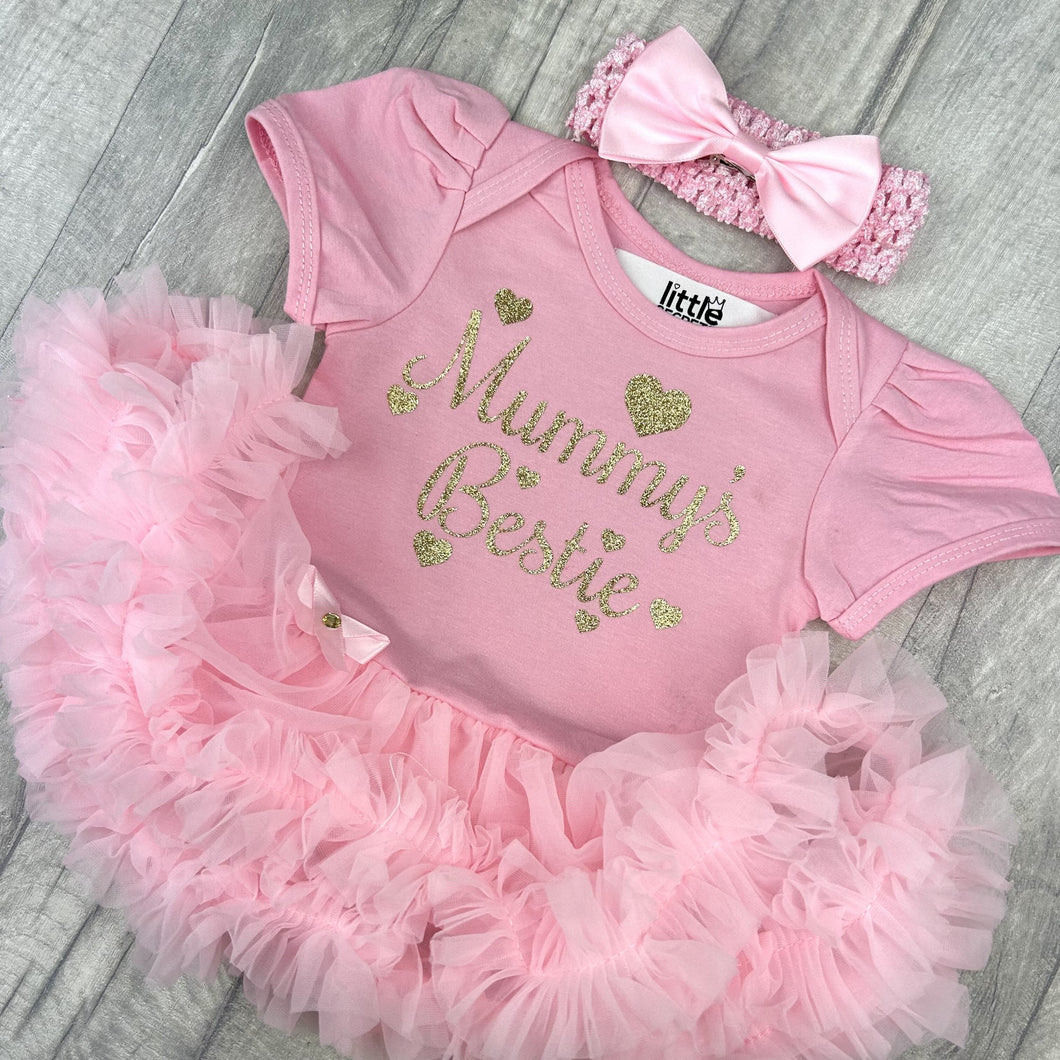 Baby Girl Tutu Romper With Matching Bow Headband, Mummy's Bestie Mother's Day outfit