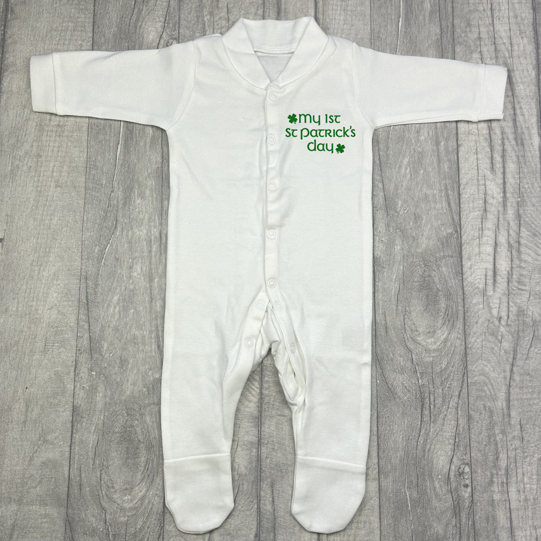 My 1st Patrick's Day White Sleepsuit, Baby Boy's Irish Romper