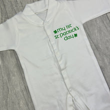 Load image into Gallery viewer, My 1st Patrick&#39;s Day White Sleepsuit, Baby Boy&#39;s Irish Romper
