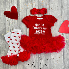 Load image into Gallery viewer, Personalised 1st Father&#39;s Day Red Tutu Romper Outfit Set
