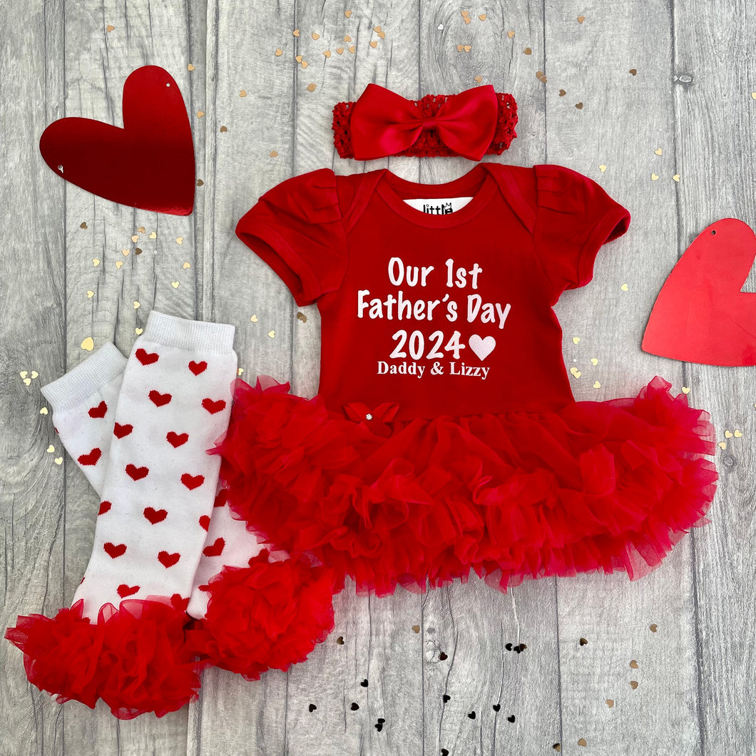 Personalised 1st Father's Day Red Tutu Romper Outfit Set