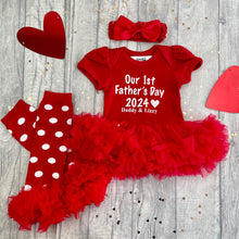 Load image into Gallery viewer, Personalised 1st Father&#39;s Day Red Tutu Romper Outfit Set
